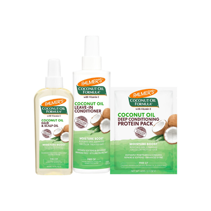 Palmer's Coconut Hair & Scalp Oil + Leave In Conditioner + Protein Pack, Moisture Boost Hair Care Bundle