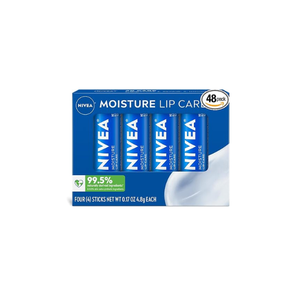 NIVEA Moisture Lip Care, Hydrating Lip Balm with Shea Butter, Nourishing Oils and Vitamin C & E, 3-in-1 Moisture, Repair and Nourish, 0.17 Oz Stick, Pack of 48