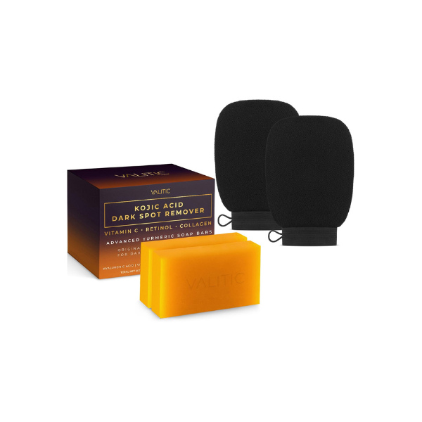 VALITIC Kojic Acid Dark Spot Remover Soap Bars and Exfoliating Glove 2 Pack