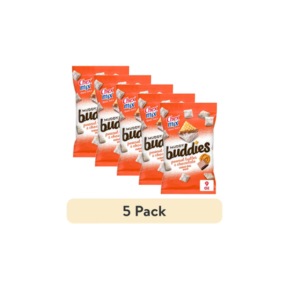 (5 pack) Chex Mix Muddy Buddies Peanut Butter and Chocolate Snack Mix, Snacks, 9 oz