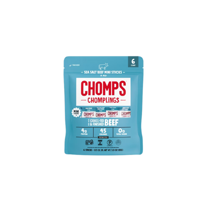 Chomplings Sea Salt Beef Mini Jerky Meat Sticks, 4g of Protein (6 Count)