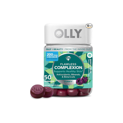 OLLY Flawless Complexion Gummy, Clear and Healthy Skin Support, Vitamins E, A, Zinc, Chewable Supplement, Berry - 50 Count (Pack of 12)