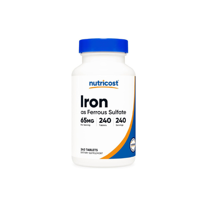 Nutricost Iron (As Ferrous Sulfate) 65mg, 240 Tablets, Gluten Free