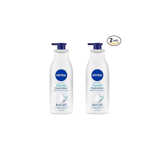 NIVEA Express Hydration Body Lotion with Sea Minerals & Deep Moisture Serum for Normal to Dry Skin, Fast Absorbing, 48H Moisture, Lightweight Non-Greasy Formula, 400ml Moisturizing Lotion, Pack of 2