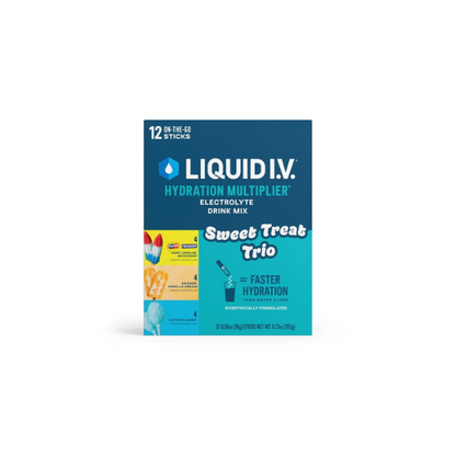 Liquid I.V. Sweet Treat Trio Popsicle Firecracker, Orange Vanilla Dream, and Blue Cotton Candy Hydration Multiplier Powdered Electrolyte Drink Mix, 12 Count Packets