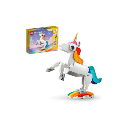LEGO Creator 3 in 1 Magical Unicorn Toy, Transforms to Seahorse to Peacock, Rainbow Animal Figures, Unicorn Gift for Grandchildren, Girls and Boys, Buildable Toys, 31140