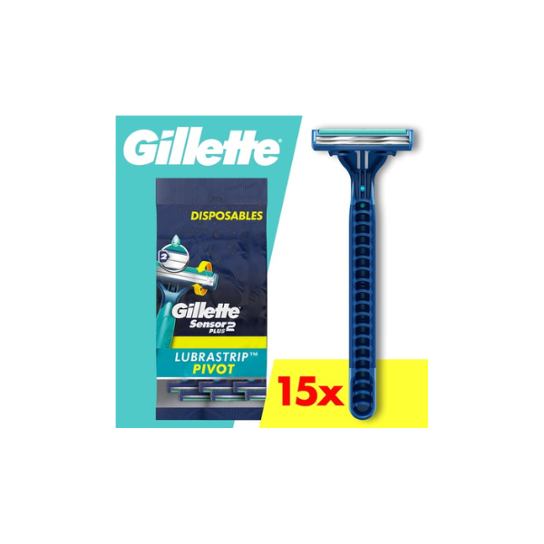 Gillette Sensor 2 Plus Pivoting Men 2 Blade Disposable Razor,15 count
