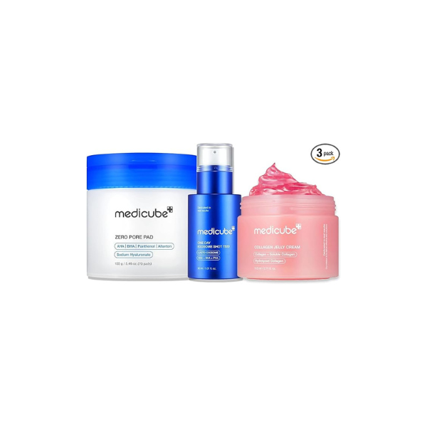 medicube Affordable Value Trio for Pore & Texture Care: Zero Pore Pads 2.0 and Zero Exosome Shot 7,500 PPM Spicule Facial Serum and Collagen Jelly Cream (110ml) | Korean Skincare, Gifts for Women
