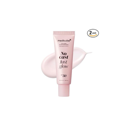 medicube Sunscreen No Cast Just Glow Collagen | SPF 50 Broad Spectrum Face Sunscreen | Lightweight, Non-Sticky, Hydrating Formula | Peptide, Cica for Soothing & Glow | Korean Skincare (Pack of 2)