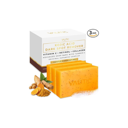 VALITIC Kojic Acid and Turmeric Soap for Dark Spots, Face and Body, 3 Pack