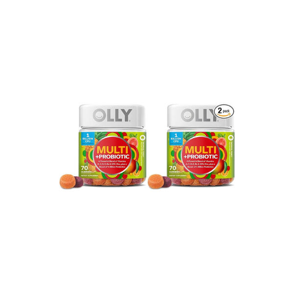 OLLY Multi + Probiotic Adult Multivitamin Gummy, 1 Billion CFUs, Digestive and Immune Support Chewable Supplement, Tropical Twist, 35 Day Supply - 70 Count (Pack of 2)