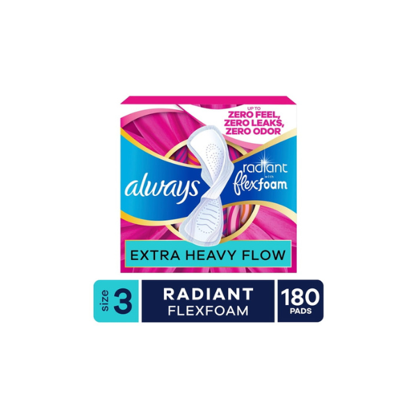 Always Radiant with FlexFoam Pads, Size 3, Extra Heavy, Wings, 40 Count