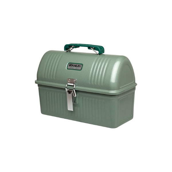 STANLEY Classic Lunch Box 5.5 qt | Vintage Metal Lunchbox | Durable Meal Container with Handle and Latch | Stores Food, Drinks, Thermos, Water Bottle | Hammer Tone Green