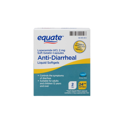 Equate Loperamide HCl Anti-Diarrheal Liquid Softgels, 2 mg, 24 Count