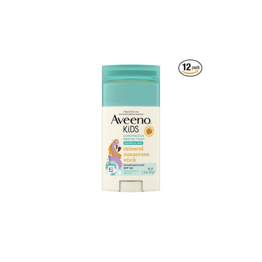 Aveeno Kids Zinc Oxide Sunscreen Stick SPF 50, 1.5 Ounce (Pack of 12)