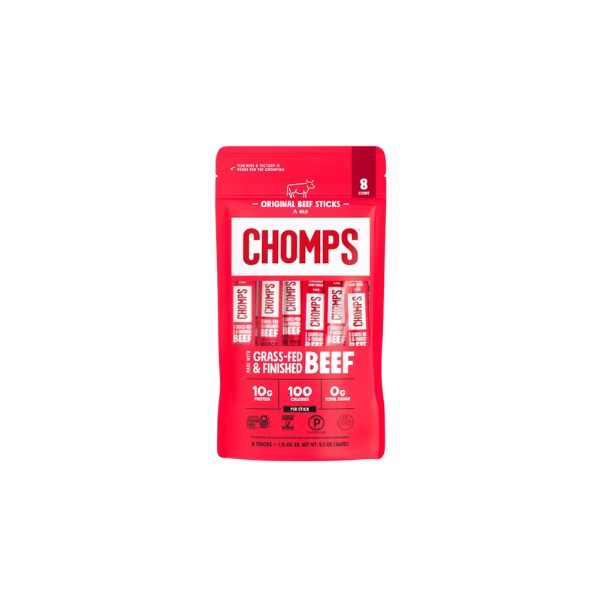 Chomps Grass-Fed And Finished Original Beef Jerky Meat Snack (8 Count)