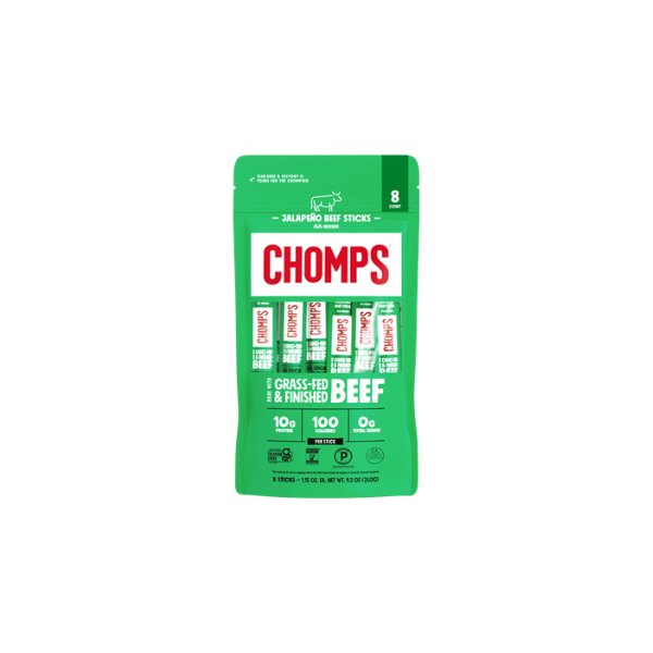 Chomps Grass-Fed And Finished Jalapeño Beef Jerky Snack Sticks (8 Count)
