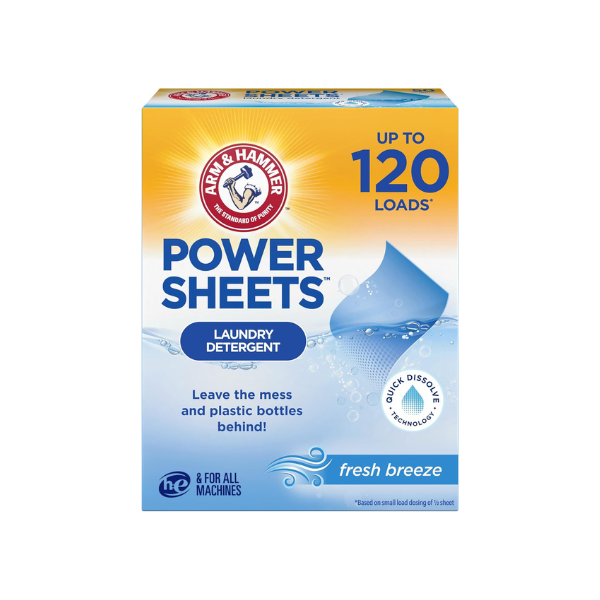 ARM & HAMMER Power Sheets Laundry Detergent, Fresh Breeze Scent, 60ct