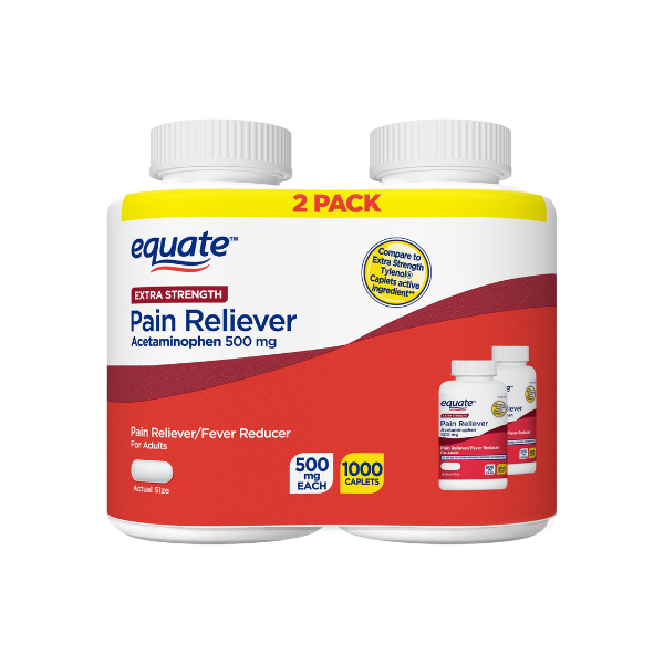Equate Extra Strength Acetaminophen Pain Reliever Caplets, 500 mg, 500 Count, 2 Pack