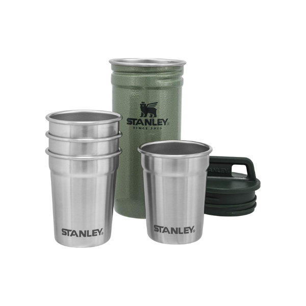 STANLEY Adventure Pre-Party Nesting Shot Glass Set | 4 Shot Glasses in Travel Carrying Case | Insulated Stainless Steel | BPA-Free | Hammertone Green