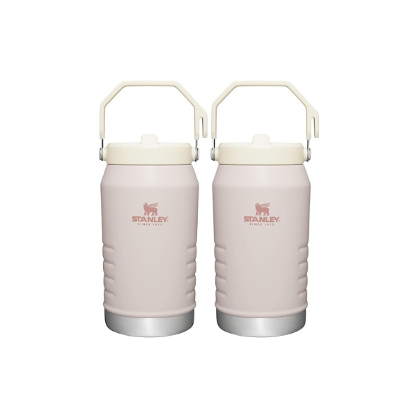 Stanley IceFlow Flip Straw Jug with Handle 64 oz| Twist On Lid and Flip Up Straw | Leak Resistant for Travel and Sports | Insulated Stainless Steel | BPA-Free | Rose Quartz, 64 Ounces (Pack of 2)