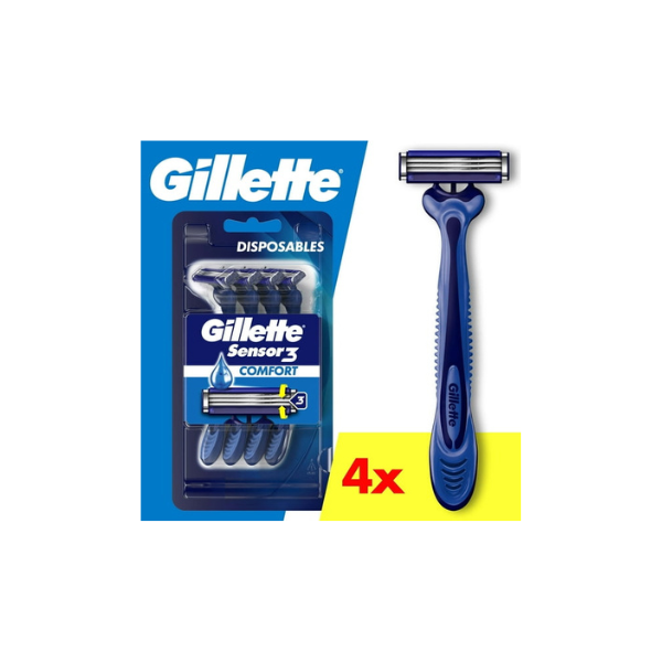 Gillette Sensor3 Men's Disposable Razor, Blue, 4 Razors