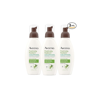 Aveeno Clear Complexion Foaming Oil-Free Facial Cleanser with Salicylic Acid Acne Medication for Breakout-Prone Skin & Soy Extracts, Hypoallergenic & Non-Comedogenic, 6 fl. oz, Pack of 3