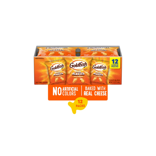 Goldfish Flavor Blasted Crackers, Xtra Cheddar Snack Packs, 12 Count Multipack