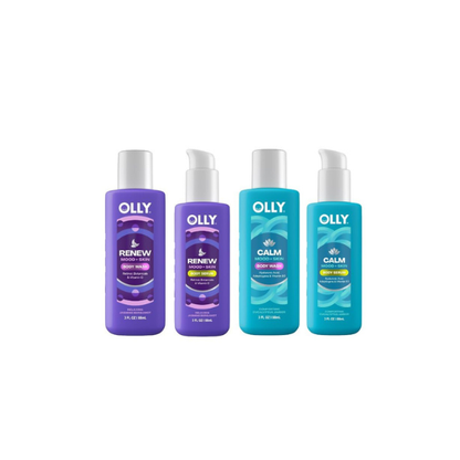 OLLY Vitamins Mini Body Serum & Body Wash Mixed Pack 4 Count Hydrates & Repairs Skin Barrier, TSA Approved
