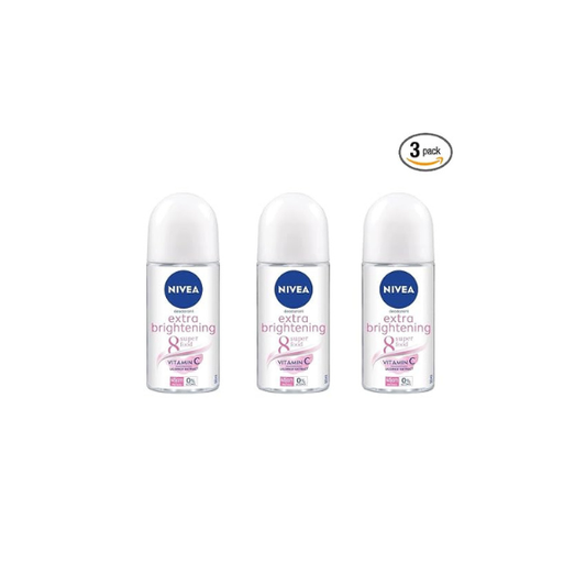 NIVEA Extra Brightening Flavor, Roll-On Deodorant, Alcohol-Free, 48HR Odor Protection, 50ml, 1.69oz, Pack of 3