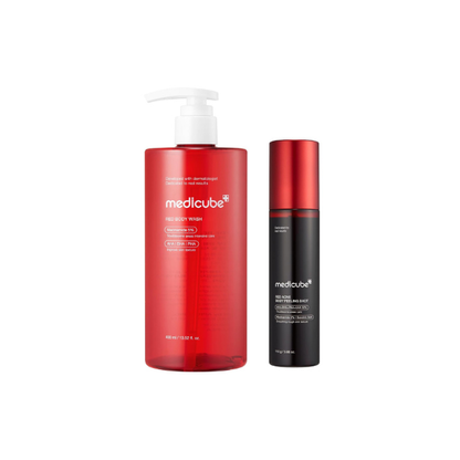medicube Red body glow essentials: Red Body Wash and Body Peeling Shot