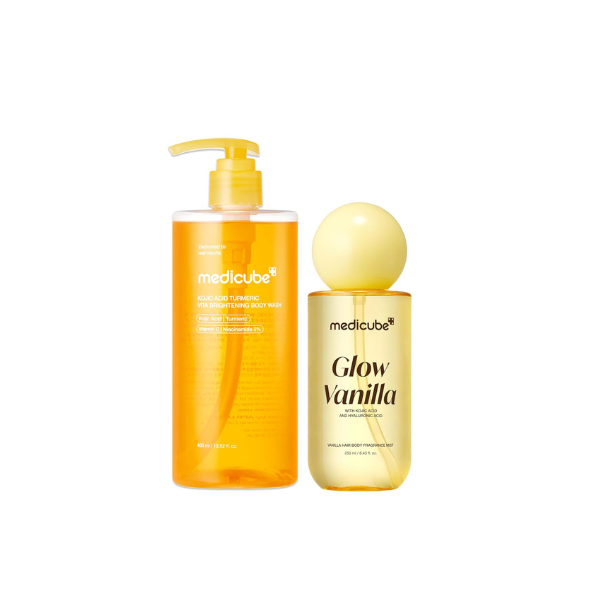 medicube Fresh & Glow Body Duo: Kojic Acid Body Wash and Glow Vanilla Hair & Body Fragrance Mist | Cleanse, Refresh & Odor Care for Soft, Radiant-Looking Skin | Korean Body Care