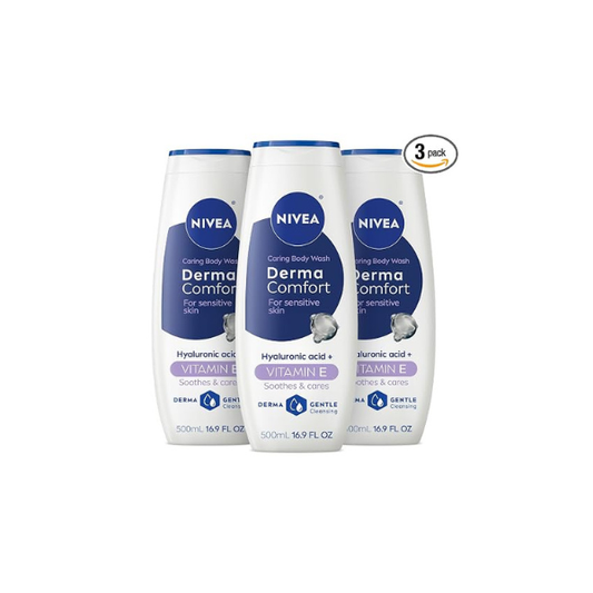 NIVEA Hydrating Body Wash for Sensitive Skin with Hyaluronic Acid and Vitamin E, Mild Fragrance, Dermatologically Tested
