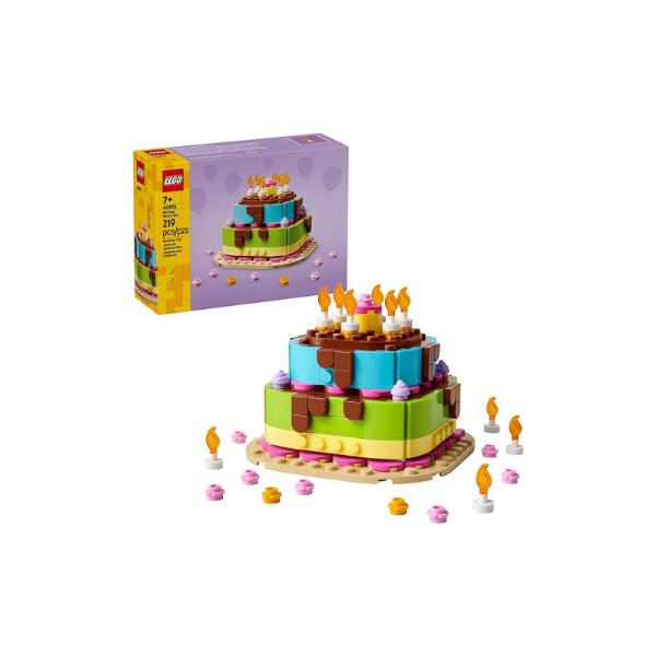 LEGO Birthday Party Cake - Building Toy for Boys & Girls, Ages 7+ - Birthday Decoration with 10 Candle Accessories - Craft for Kids - 40815