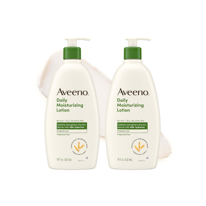 Aveeno Daily Moisturizing Body Lotion for Normal to Dry Skin with Soothing Prebiotic Oat, Non Greasy, Non Comedogenic, Fragrance Free Body Lotion for Women & Men, 18 fl oz