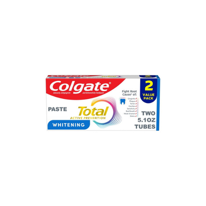 Colgate Total Active Prevention Whitening Toothpaste, Mint, 2 Pack, 5.1 oz
