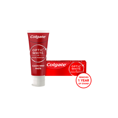 Colgate Optic White Stain Fighter Clean Mint Paste Teeth Whitening Anticavity Toothpaste, 3.8 oz