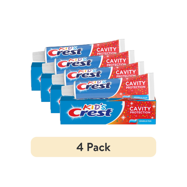 (4 pack) Crest Toothpaste, Kids Cavity Protection Toothpaste, Sparkle Fun Flavor, 4.6 oz, For Ages 3+