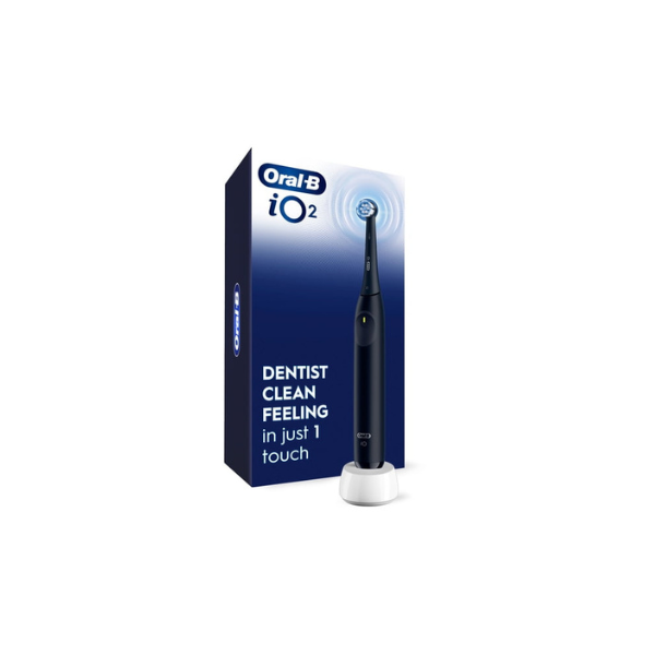 Oral-B Toothbrush, iO Series 2 Rechargeable Electric Toothbrush for Adults & Kids 3+, Night Black, 1 Gentle Care Brush Head