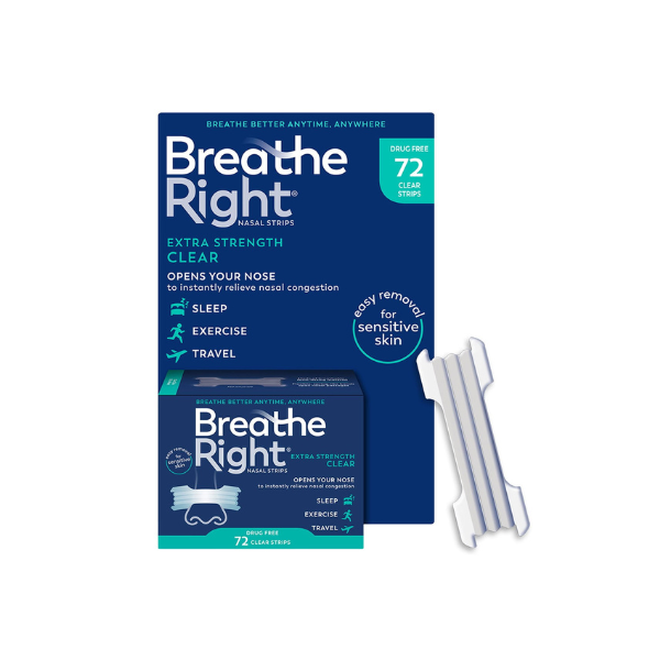 Breathe Right Extra Strength Nasal Strips, For Sensitive Skin, Clear, 72 ct.