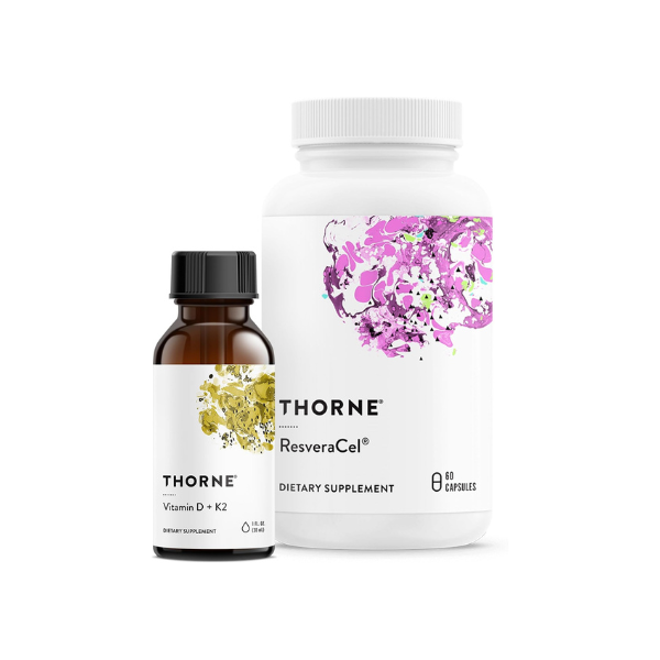 THORNE - Cellular Support Bundle - Vitamin D + K2 Liquid and ResveraCel - Support Healthy Bones, Muscles, and Aging
