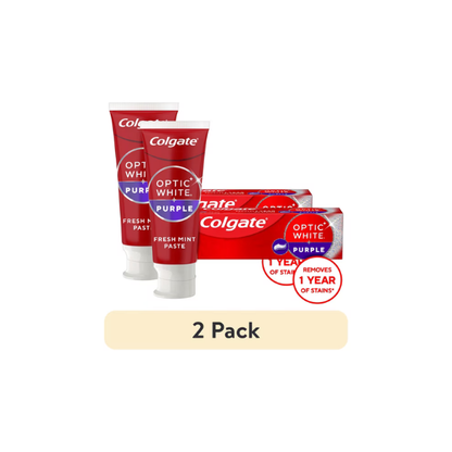 (2 pack) Colgate Optic White Purple Teeth Whitening Toothpaste with Fluoride, Fresh Mint Flavor, 3.8 oz