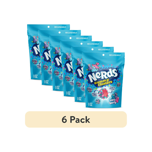 (6 pack) NERDS Gummy Clusters, Candy, Very Berry, Crunchy and Gummy, 8 oz Bag
