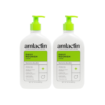 AmLactin Daily Nourish Therapeutic Body Lotion for Dry Skin - No-Scrub Exfoliator and Moisturizer 12% Lactic Acid Lotion,14.1 oz (Packaging May Vary),(Pack of 2)