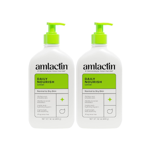 AmLactin Daily Nourish Therapeutic Body Lotion for Dry Skin - No-Scrub Exfoliator and Moisturizer 12% Lactic Acid Lotion,14.1 oz (Packaging May Vary),(Pack of 2)