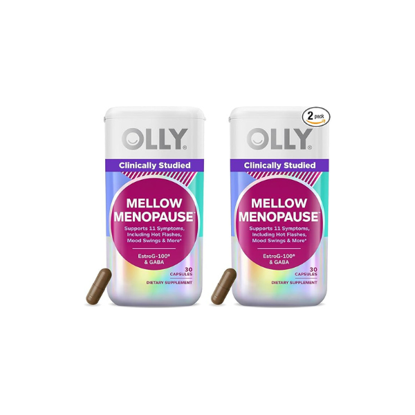 OLLY Mellow Menopause Supplements for Women, Supports Hot Flashes, Vaginal Dryness & Occasional Mood Swings,* Estro-G100, GABA, Vegan Capsules, 1 Month Supply - 30 Count (Pack of 2)