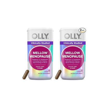 OLLY Mellow Menopause Supplements for Women, Supports Hot Flashes, Vaginal Dryness & Occasional Mood Swings,* Estro-G100, GABA, Vegan Capsules, 1 Month Supply - 30 Count (Pack of 2)