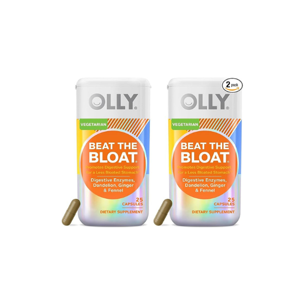 OLLY Beat The Bloat Capsules, Digestive Support Enzymes, Supplement for Women - 25 Count (Pack of 2)