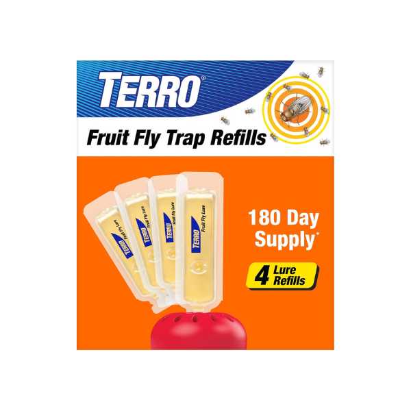 TERRO Fruit Fly Trap Refills, 4 Pack Liquid Bait Replacement for Home