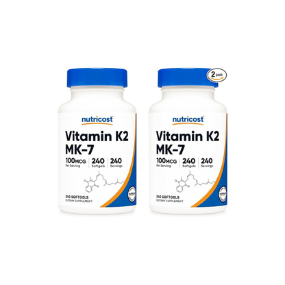 Nutricost Vitamin K2 MK-7 100 mcg, 240 Softgels - Gluten Free and GMO-Free MK7 (Pack of 2)